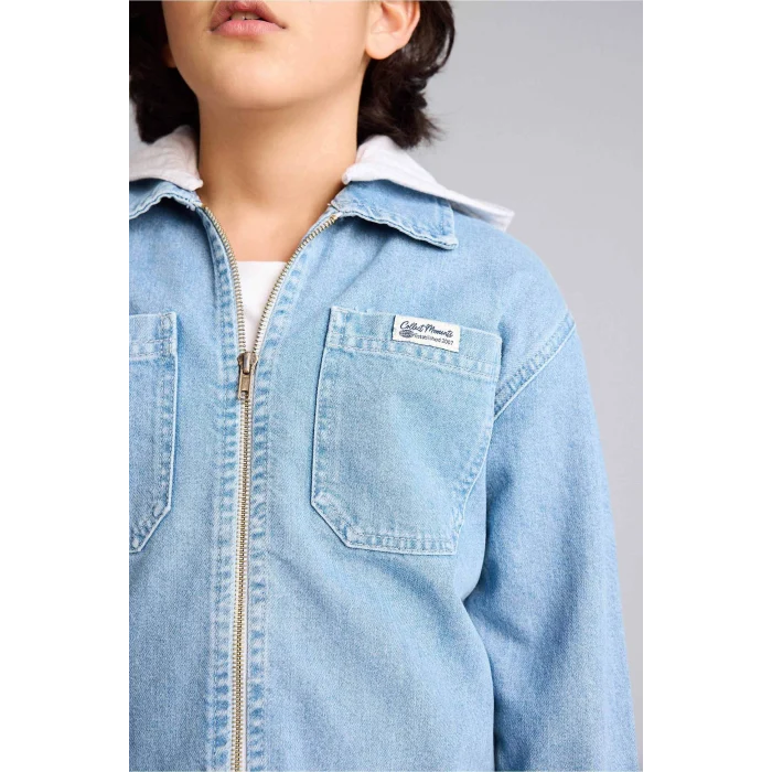 Defacto G6885A8NM28 Mavi Çıkarılabilir Kapüşonlu Ceket Erkek Çocuk