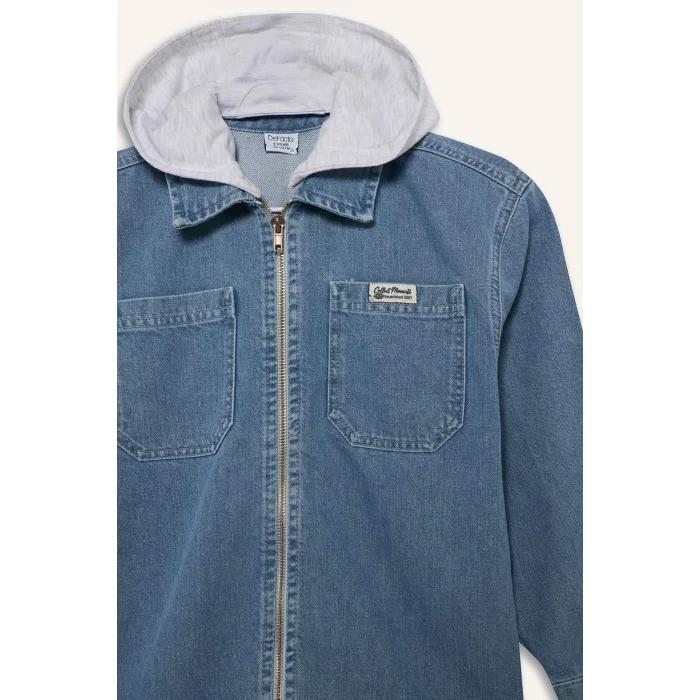 Defacto G6885A8NM28 Mavi Çıkarılabilir Kapüşonlu Ceket Erkek Çocuk