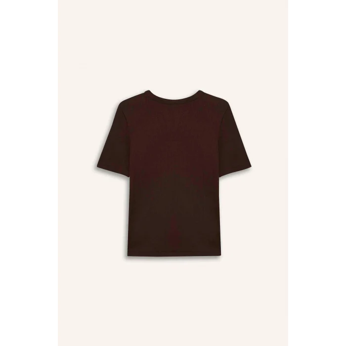 Defacto G8490AXBN320 Kahve Slım Fıt Basıc Fitilli Kaşkorse Tişört