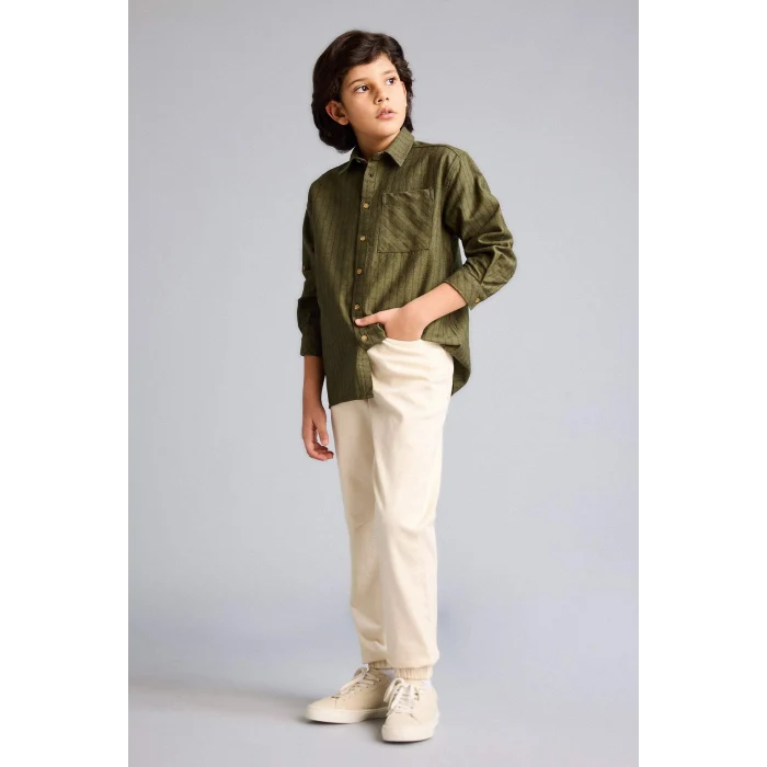 Defacto G6423A8KH461 Haki Oversıze Çizgili Poplin Gömlek Erkek Çocuk