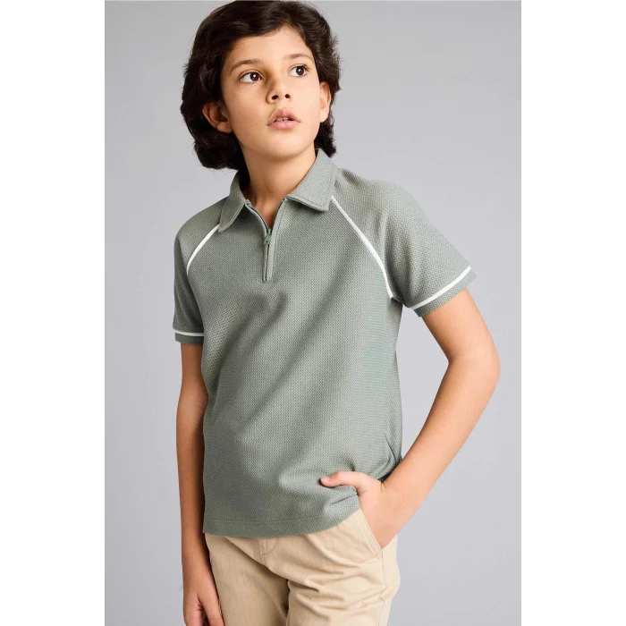 Defacto G0952A8GN1107 Yeşil Regular Fıt Polo Yaka Kısa Kollu Polo Tişört Erkek Çocuk