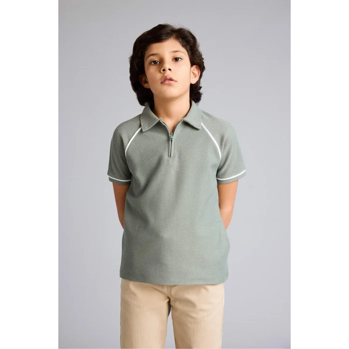 Defacto G0952A8GN1107 Yeşil Regular Fıt Polo Yaka Kısa Kollu Polo Tişört Erkek Çocuk