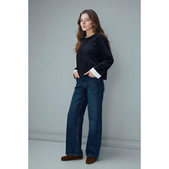 Defacto G8576AXNV245 Lacivert %100 Pamuk Loose Fıt Tunik