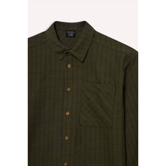Defacto G6423A8KH461 Haki Oversıze Çizgili Poplin Gömlek Erkek Çocuk