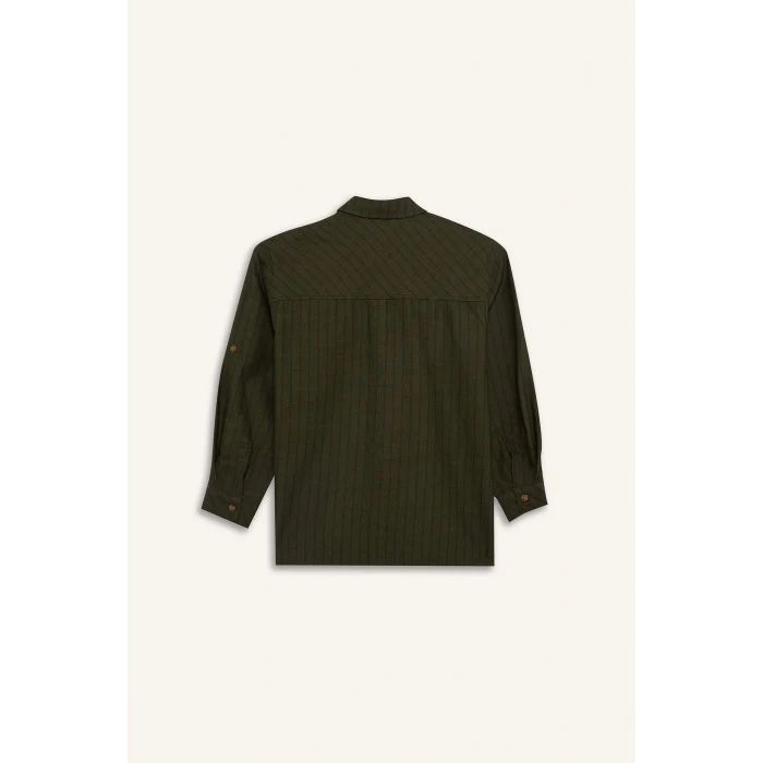 Defacto G6423A8KH461 Haki Oversıze Çizgili Poplin Gömlek Erkek Çocuk