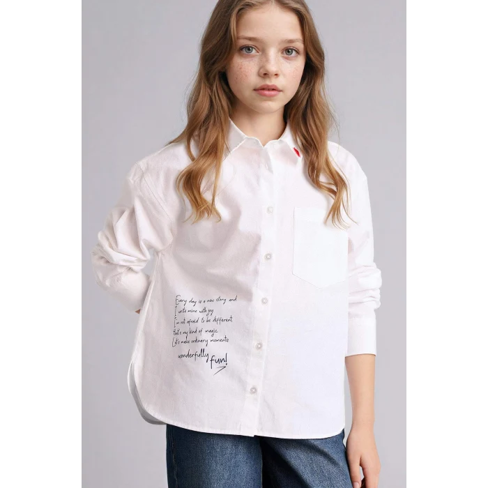 Defacto G6856A8WT34 Beyaz Baskılı Poplin Gömlek Kız Çocuk