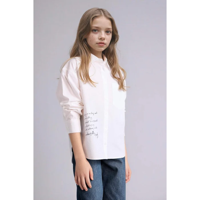 Defacto G6856A8WT34 Beyaz Baskılı Poplin Gömlek Kız Çocuk