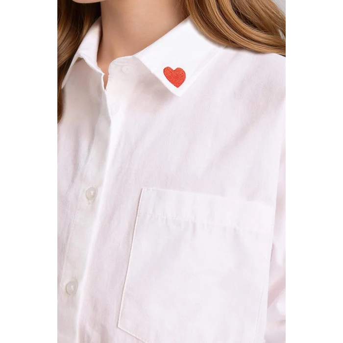 Defacto G6856A8WT34 Beyaz Baskılı Poplin Gömlek Kız Çocuk