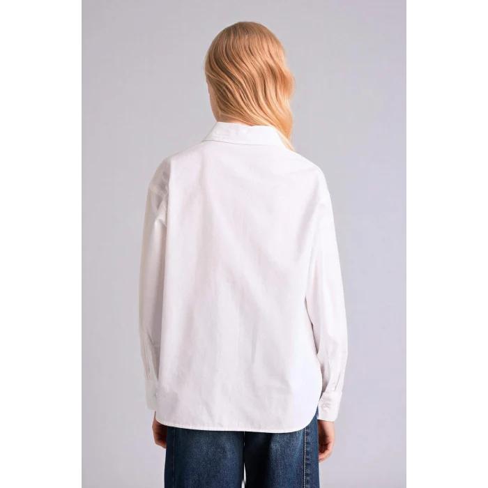 Defacto G6856A8WT34 Beyaz Baskılı Poplin Gömlek Kız Çocuk