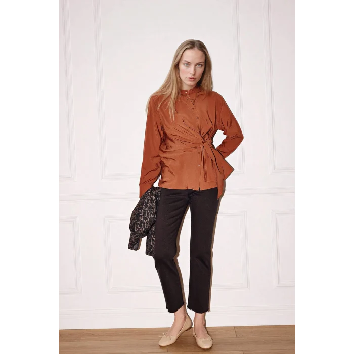 Defacto G9131AXBN312 Kahve Relax Fıt Gömlek Yaka Modal Uzun Kollu Gömlek