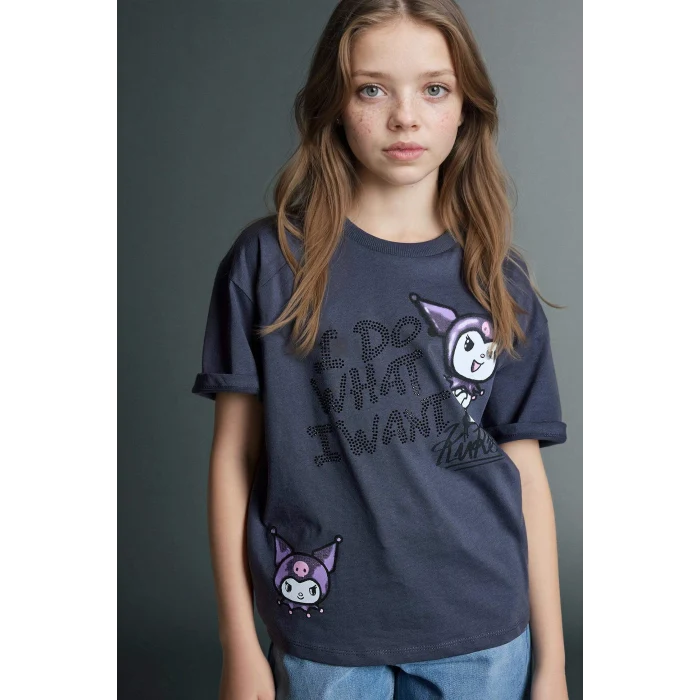 Defacto G8185A8AR1 Antrasit Kuromı Oversıze Tişört Kız Çocuk