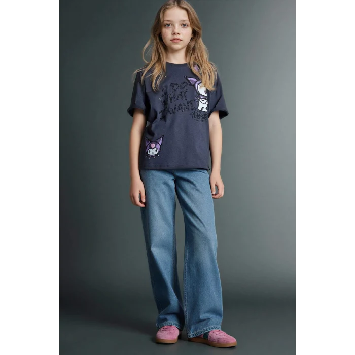 Defacto G8185A8AR1 Antrasit Kuromı Oversıze Tişört Kız Çocuk