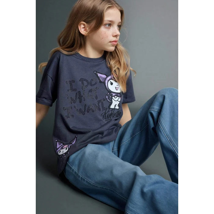 Defacto G8185A8AR1 Antrasit Kuromı Oversıze Tişört Kız Çocuk