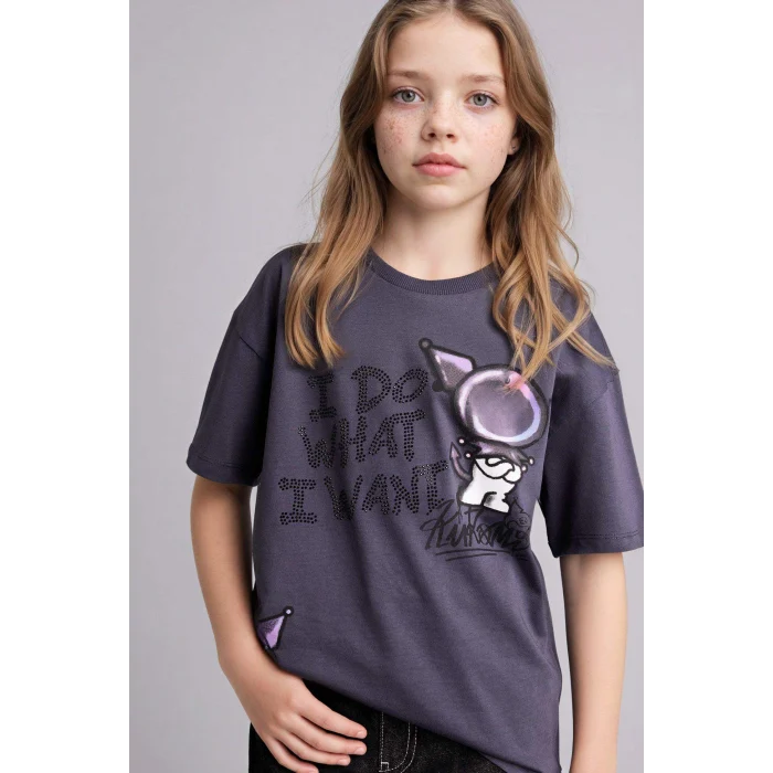 Defacto G8185A8AR1 Antrasit Kuromı Oversıze Tişört Kız Çocuk
