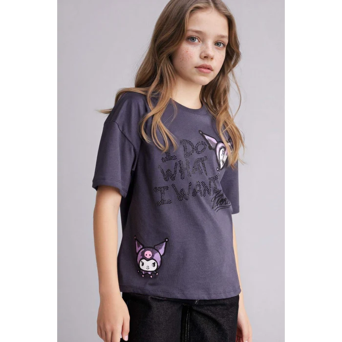 Defacto G8185A8AR1 Antrasit Kuromı Oversıze Tişört Kız Çocuk