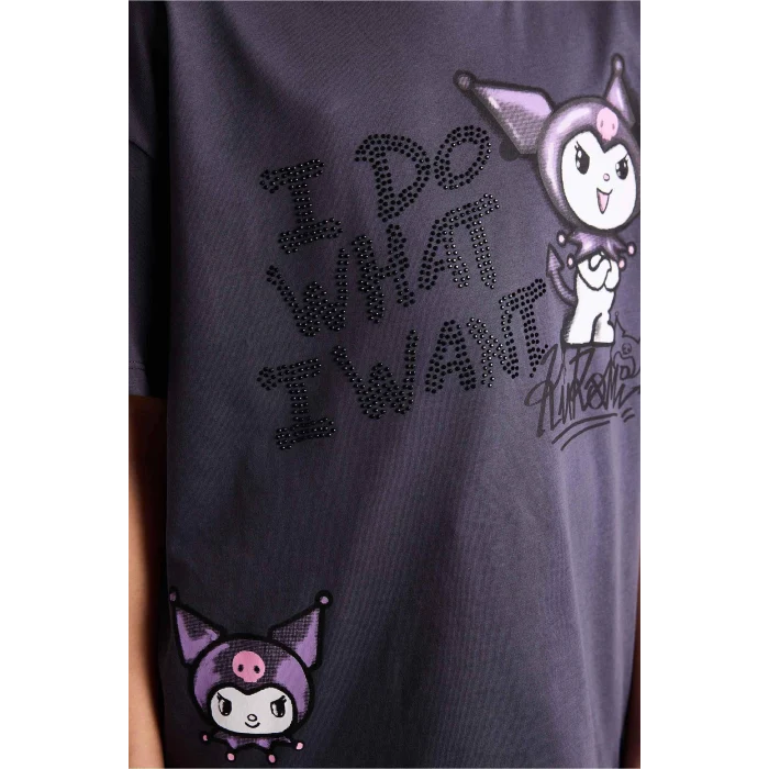 Defacto G8185A8AR1 Antrasit Kuromı Oversıze Tişört Kız Çocuk