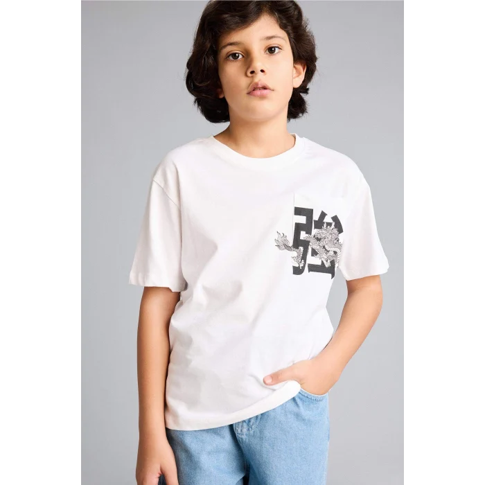Defacto G7468A8WT34 Beyaz Baskılı Tişört Erkek Çocuk