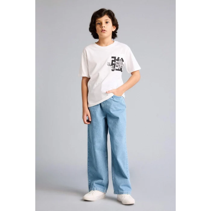 Defacto G7468A8WT34 Beyaz Baskılı Tişört Erkek Çocuk