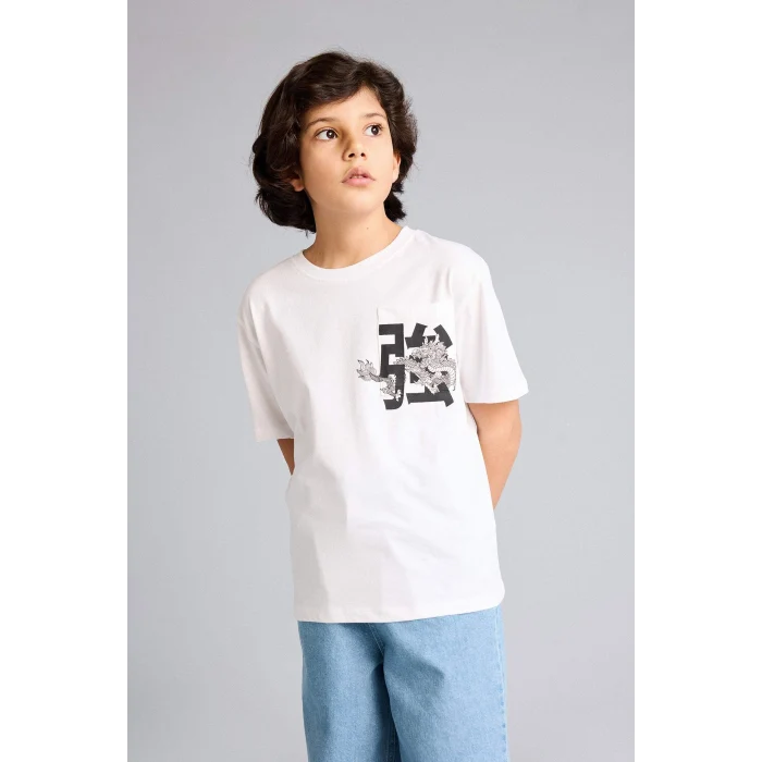 Defacto G7468A8WT34 Beyaz Baskılı Tişört Erkek Çocuk