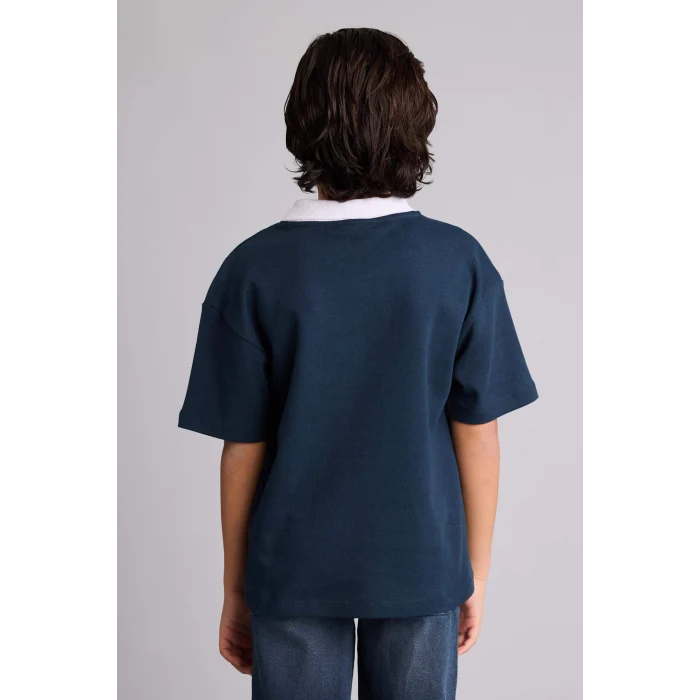 Defacto G7473A8NV165 Lacivert Oversıze Baskılı Polo Tişört Erkek Çocuk