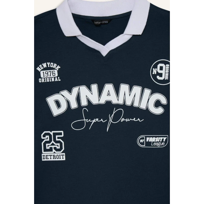 Defacto G7473A8NV165 Lacivert Oversıze Baskılı Polo Tişört Erkek Çocuk