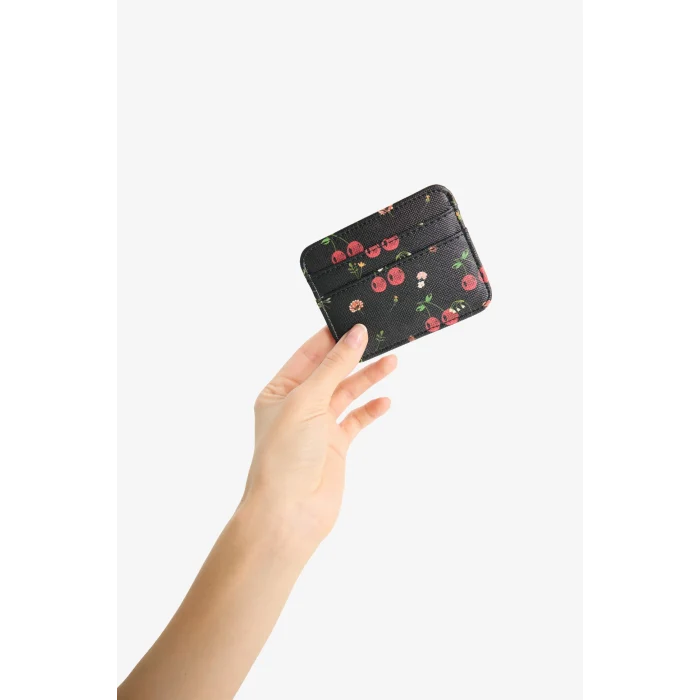 Defacto E6903AXBK27 Siyah Kadın Kiraz Desenli Suni Deri Kartlık