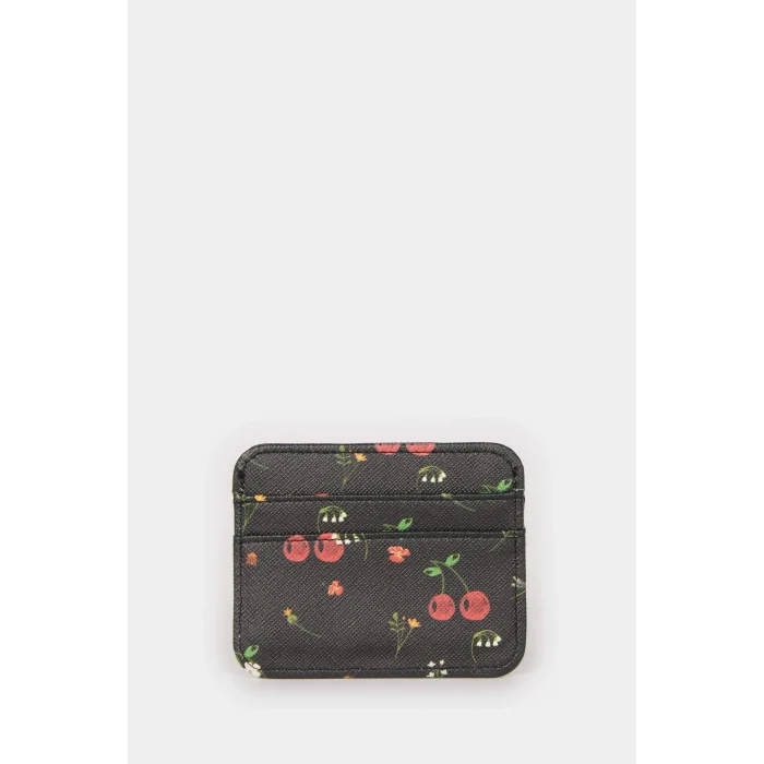 Defacto E6903AXBK27 Siyah Kadın Kiraz Desenli Suni Deri Kartlık