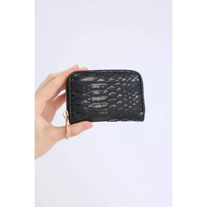 Defacto E5548AXBK27 Siyah Kadın Desenli Fermuarlı Bozuk Para Cüzdanı