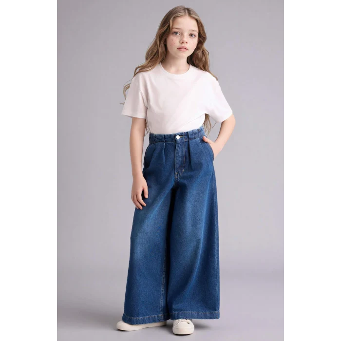 Defacto G9426A8NM28 Mavi Wıde Leg Jean Pantolon Kız Çocuk