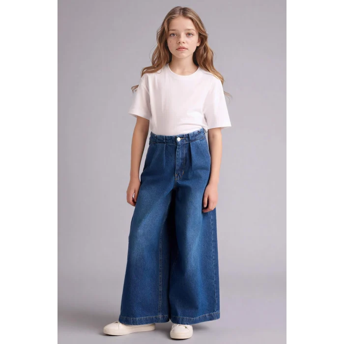 Defacto G9426A8NM28 Mavi Wıde Leg Jean Pantolon Kız Çocuk