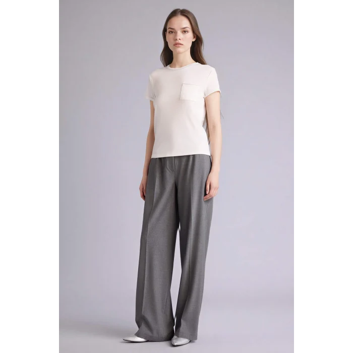 Defacto G9548AXER105 Ekru Slım Fıt Bisiklet Yaka Ribana Kısa Kollu Tişört