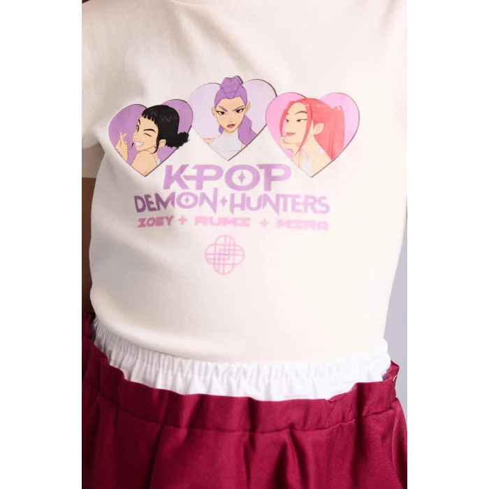 Defacto H3843A8ER105 Ekru Kpop - Demon Hunters Ribana Tişört Kız Çocuk