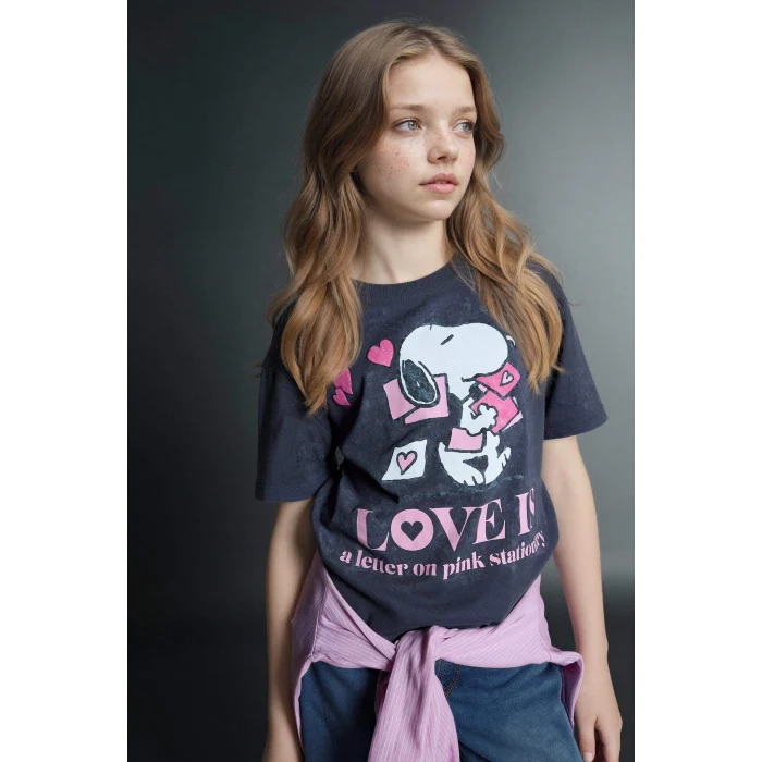 Defacto G8188A8AR1 Antrasit Snoopy Relax Fıt Tişört Kız Çocuk