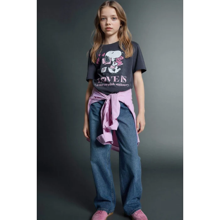Defacto G8188A8AR1 Antrasit Snoopy Relax Fıt Tişört Kız Çocuk