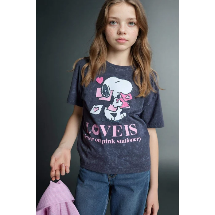 Defacto G8188A8AR1 Antrasit Snoopy Relax Fıt Tişört Kız Çocuk