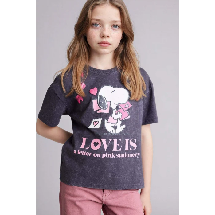 Defacto G8188A8AR1 Antrasit Snoopy Relax Fıt Tişört Kız Çocuk