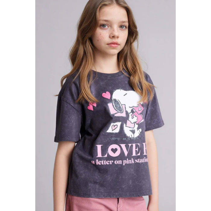 Defacto G8188A8AR1 Antrasit Snoopy Relax Fıt Tişört Kız Çocuk