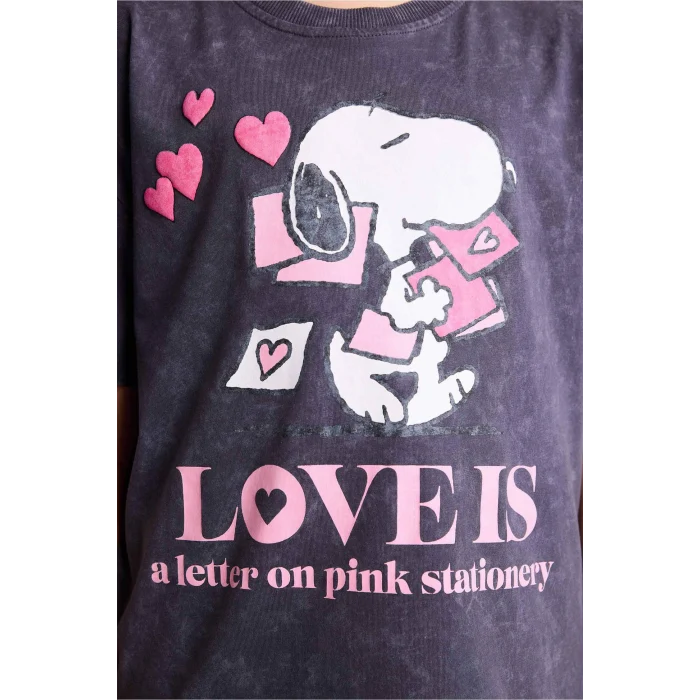 Defacto G8188A8AR1 Antrasit Snoopy Relax Fıt Tişört Kız Çocuk