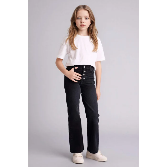 Defacto G9585A8NM40 Siyah Geniş Paça Jean Pantolon Kız Çocuk