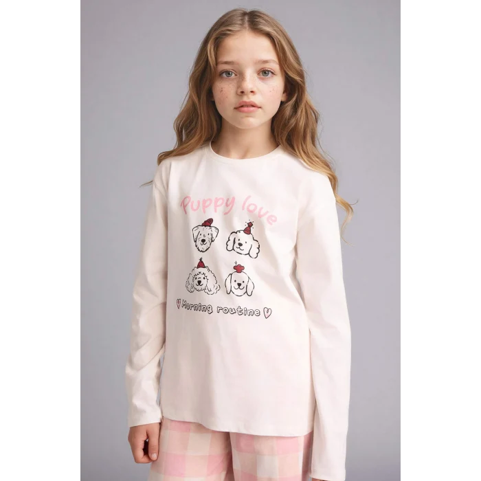 Defacto H0102A8ER103 Ekru 2li Pijama Takımı Kız Çocuk