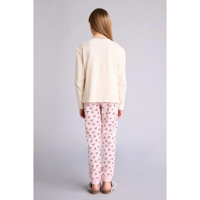 Defacto H0105A8ER233 Ekru 2li Pijama Takımı Kız Çocuk