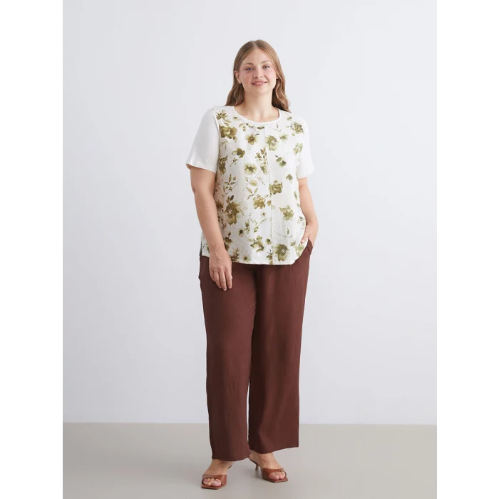 LCW Grace Bej Bisiklet Yaka Çiçekli Bluz