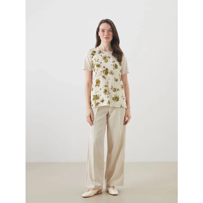LCW Grace Bej Bisiklet Yaka Çiçekli Bluz