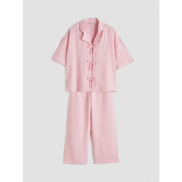 LCW Kids Pembe Keten Karışımlı Kız Çocuk Bluz ve Pantolon