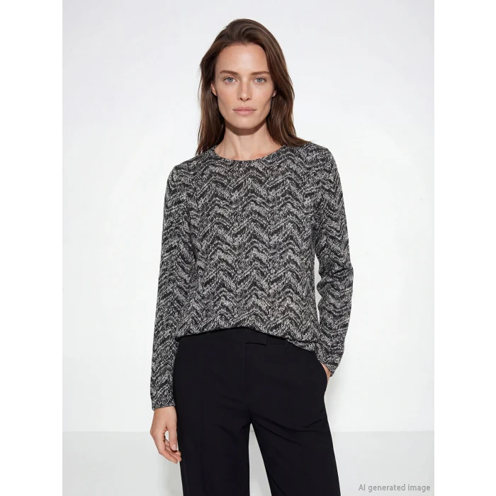 LCW Grace Beyaz Bisiklet Yaka Desenli Bluz