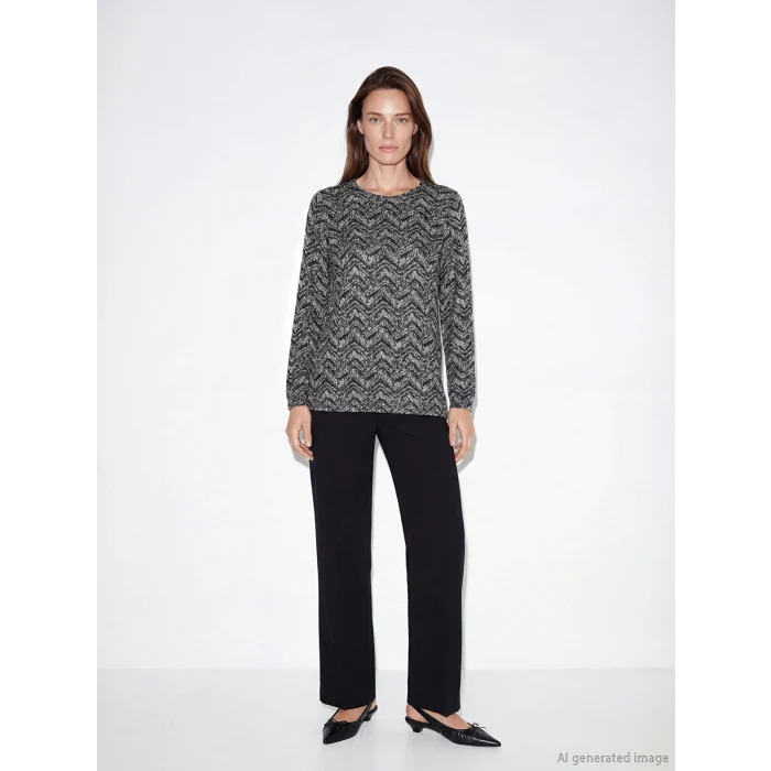 LCW Grace Beyaz Bisiklet Yaka Desenli Bluz