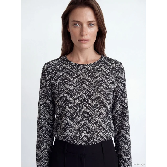 LCW Grace Beyaz Bisiklet Yaka Desenli Bluz