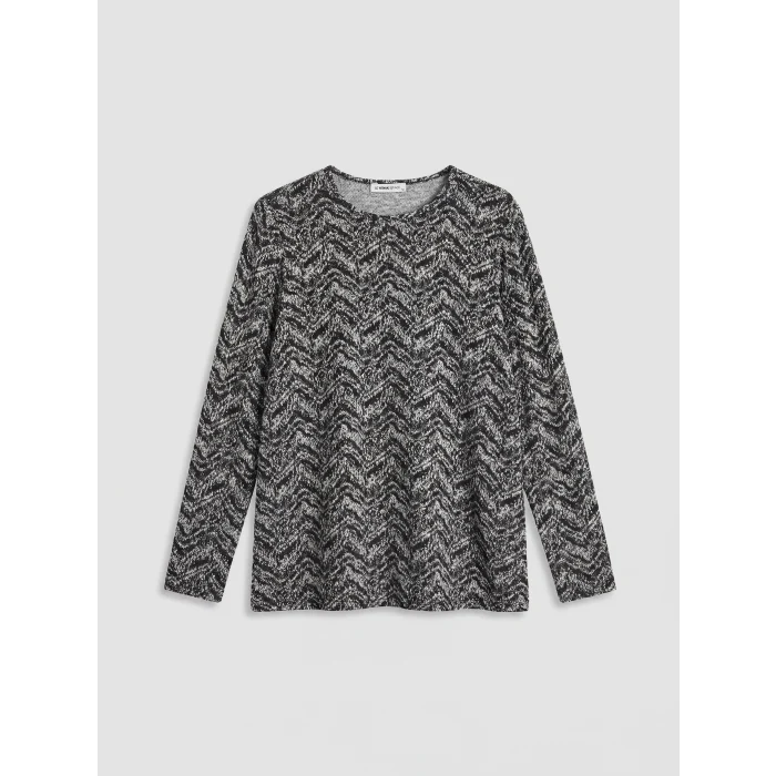 LCW Grace Beyaz Bisiklet Yaka Desenli Bluz