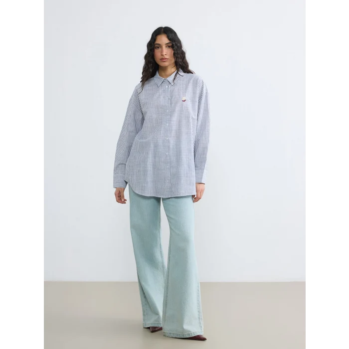 LCW Modest Lacivert Çizgili Poplin Kadın Gömlek Tunik