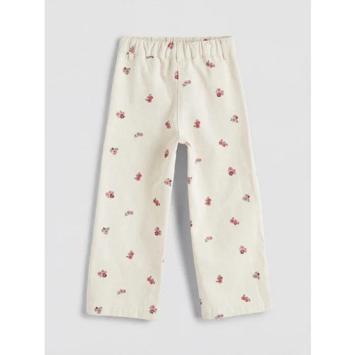 LCW Kids Ekru Çiçek Desenli Kız Çocuk Gabardin Pantolon